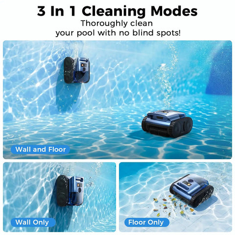 Cordless Inground Pool Vacuum Robot for Floors Walls Waterline Drain Cleaning 2150 Sq Ft Coverage in action underwater.
