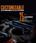 AR-6 Stinger II Compact 6-Shot Repeating Crossbow Black For Stealth Hunting And Tactical Use on a table with accessories.