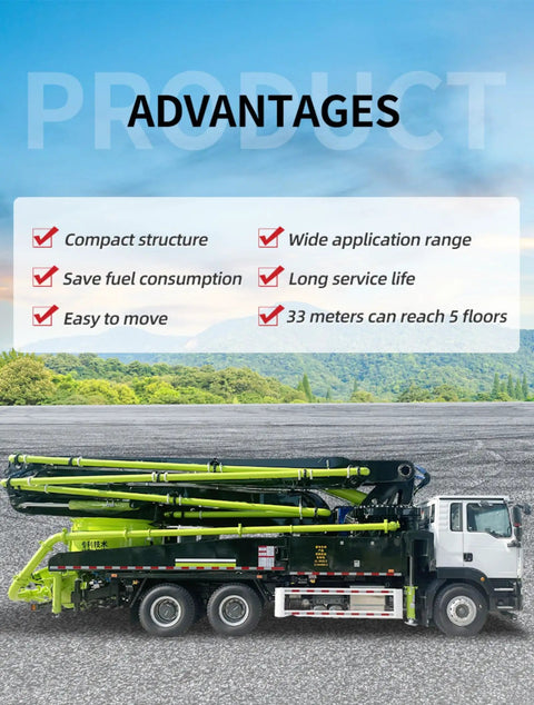 Road Ready Concrete Boom Pump And Mobile Mixer Truck Rig Slick Setup Full Process Integration Built Tough For House Building side view with extending boom.