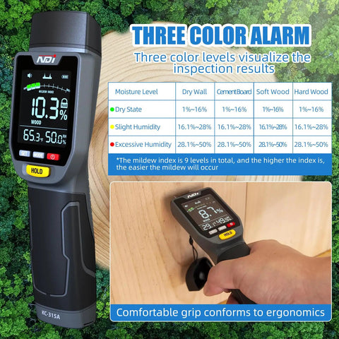 All In One Wood Moisture Meter And Digital Water Tester With Backlit LCD Display, Auto Alarm, Low Battery Indicator, Calibration And Hold Button For Wood Firewood Lumber And Floors, Measures Humidity And Temperature And Helps Detect Mold on wood