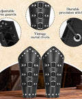 Epic Medieval Pirate Larp Sword Belt Set With Leather Bracers featuring black armor with vintage rivets for roleplay