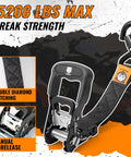 Beefy Heavy Duty Ratchet Straps 4 Pack 1.5 Inch By 8 Foot Tie Downs With Safety S Hooks and Soft Loops close-up of strap stitching and hook