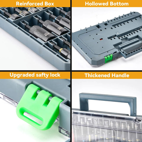 Reinforced box with hollowed bottom shows the Go To Magnetic Impact Nut Driver Set With Metric And SAE Bits Quick Release Extensions Socket Adapters Bit Holder Wing Nut Driver Universal Sockets And Power Bits For Heavy Duty Mechanical Repairs.