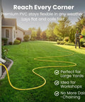 100 Ft Outdoor Extension Cord 14 Gauge 3 Conductor SJTW Beefy Heavy Duty 3 Prong Power Cable in yellow on lawn