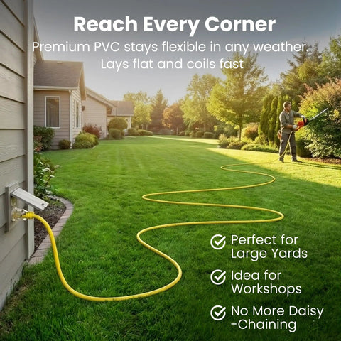 100 Ft Beefy Heavy Duty Extension Cord 12/3 Gauge SJTW Outdoor Indoor 3 Prong Power Cable 15A 125V 1875W in yard