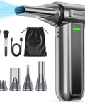Ultra Powerful Electric Air Duster With LED Light, 180000 RPM Turbo Blower, Three Speed Control, accessories displayed