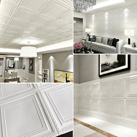 Top Tier 3D Pvc Ceiling Tiles With Super Quick Peel And Stick Setup For Real Room Glow Ups Featuring Faux Embossed Soundproof Foam Panels And Slick Textured Finish Design in a modern living room with elegant decor.
