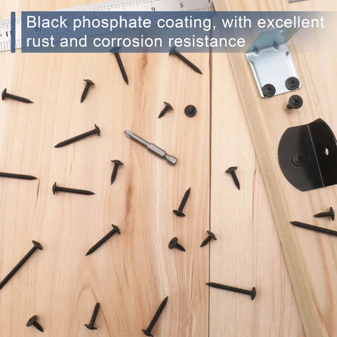 Size Eight Wood Screws Set, 140 Pieces, 3/4 Inch Modified Truss Head, Phillips Drive, Black Finish, Rust-Resistant Carbon Steel