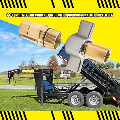 1-1/4 Inch Hydraulic Quick Disconnect Coupling Set With Wing Nut Sleeve Heavy Duty Brass NPT for Dump Trailer