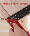 Top Shelf 12 Inch Aluminum Framing Carpenter Square With Retractable Ledge And Scribe Pin No Fuss Lightweight Rust Proof Woodworking Try Square Layout Tool For Pro Roofing measuring a precise right angle on wood.