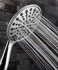 Handheld Shower Head With High Pressure And 6 Spray Settings, 6 Inch Chrome Face, water flowing from multiple nozzles