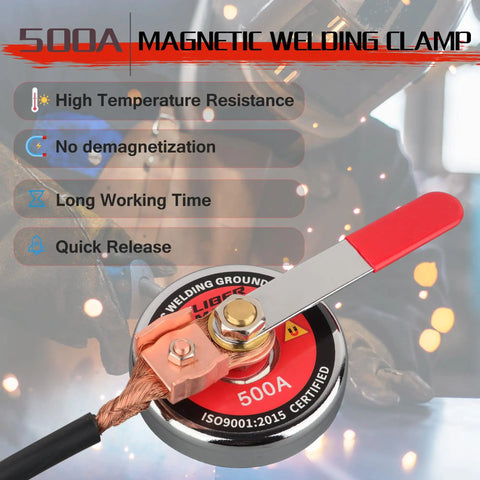 Heavy Duty Magnetic Welding Ground Clamp With Handy Handle, 500 Amp Weld Holder, copper tail, strong magnet support