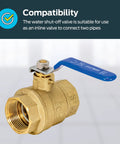 1-1/4 Inch IPS Beefed-Up Full Port Ball Valve Brass Plumbing Fitting Inline Shut Off For Maximum Flow Low Pressure Drop