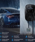 Tesla EV Charger Level 2 48 Amp 240 Volt Hardwired DIY EVSE Fast Charge Station with Model 3 charging in rain