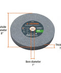 Heavy Duty 8 Inch Bench Grinding Wheel With 60 Grit Aluminum Oxide, 1 inch thick, designed for rust removal and tool sharpening.