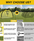 Comparison of upgraded 22 foot by 12 foot by 8 foot baseball and softball batting cage net and a basic model, featuring pitching machine hole, 4 ply anti tear netting, 1.25 inch mesh, and 13.4mm fiberglass poles.