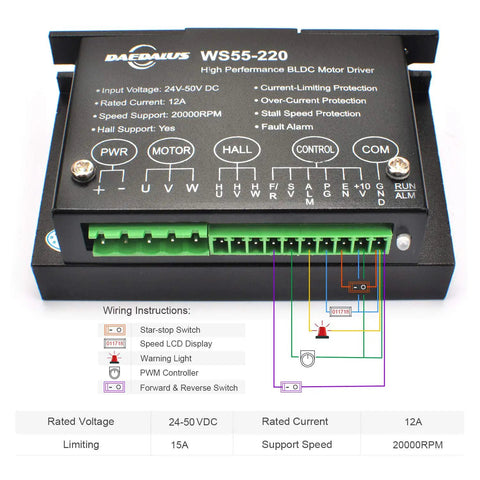 CNC Top-Notch Brushless Spindle Motor Kit 500W ER16 48V DC controller with wiring diagram and speed controls