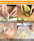 Wooden kids kitchen knife set, 8 pieces, includes toddler-safe plastic knives, crinkle cutter, Y-peeler, gloves
