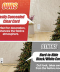 Comparison of clear and black/white extension cords near holiday decor, highlighting Six Foot Transparent Extension Cord With Male To Female Connector Invisible Thin Two Prong Power Cable UL Listed Safety 18 AWG Wire 250V 6A For Indoor Use Perfect For Holiday Lights And Decor.