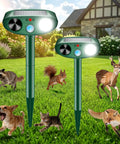 Solar Powered Ultrasonic Animal Deterrent With Motion Sensor Flash Light For Yard Garden Lawn Humane Deer Squirrel Cat Raccoon Rabbit Dog Repeller Outdoor Pest Control Device To Keep Critters Away, green plastic stake