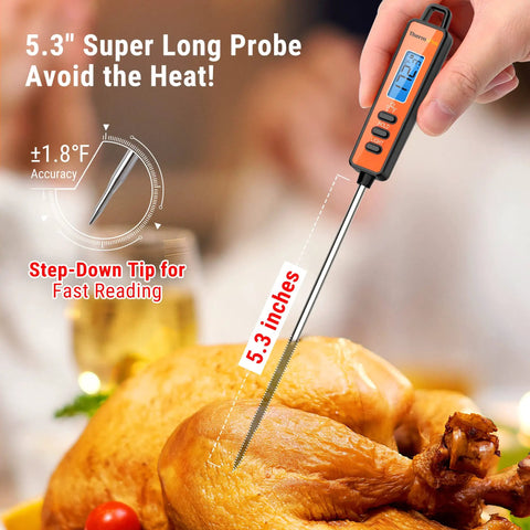 Digital Meat Thermometer For Cooking And Candy Making, Instant Read In 1 To 3 Seconds, 5.3 Inch Long Probe in cooked turkey