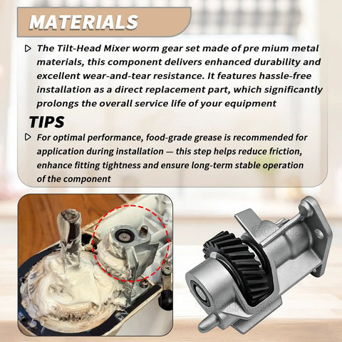 Stand Mixer Worm Gear And Bracket Kit Replacement For Whirlpool Maytag KitchenAid with installation tips and grease application
