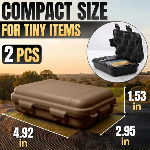 Small Waterproof Box For Hiking And Travel Portable Hard Case With Foam Padding And Tether Loops 4.92 By 2.95 By 1.53 Inches