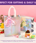 Iridescent Gift Bags With Handles 8x4x10 Inch Holographic Reusable Gift Bags Medium Size Blingy For Birthday Parties Christmas Weddings Holidays Valentines And Party Favors featuring flowers and treats