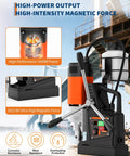 Heavy-Duty 1650W Magnetic Drill Press With One Point Five Seven Inch Boring Diameter And Adjustable Speed Control For Steel, showing the powerful motor and controls.
