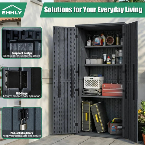 Heavy Duty Tall Outdoor Storage Cabinet 28 Cu Ft Garage Organizer With 4 Adjustable Shelves Lockable Double Doors Weatherproof 31W X 23L X 66H Sage Grey For Tools And Gear