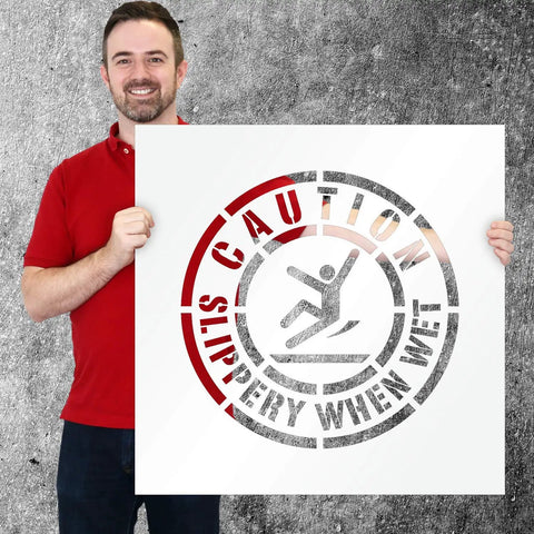 Heavy Duty Kickass Slippery When Wet Warning Stencil With 18 Inch Circle Pattern Hella Durable 63 Mil Plastic Floor Stencil For Bathrooms And Locker Rooms Easy Peasy Cleanup