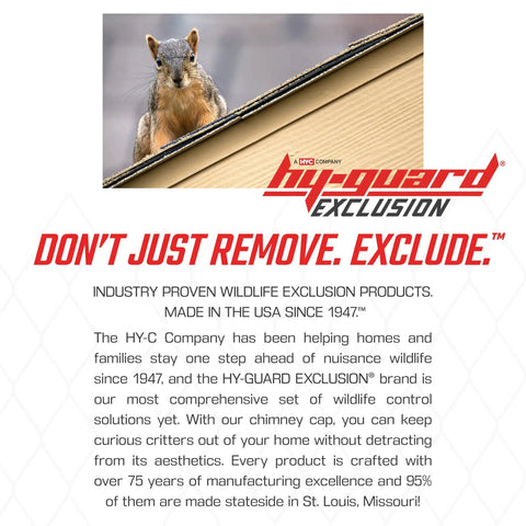 Promotional image of Hy-Guard Exclusion, featuring a squirrel and text on wildlife exclusion products.