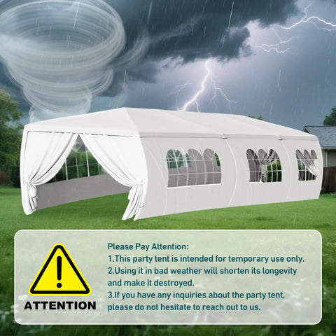 10x30 Ft White Canopy Tent With 8 Removable Sidewalls And Windows Waterproof Outdoor Gazebo set up outdoors