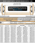 Diagram showing measurements for Locking Drawer Slides With Full Extension, Heavy Duty Side Mount Rails 12 To 40 Inch, 236lb Capacity.