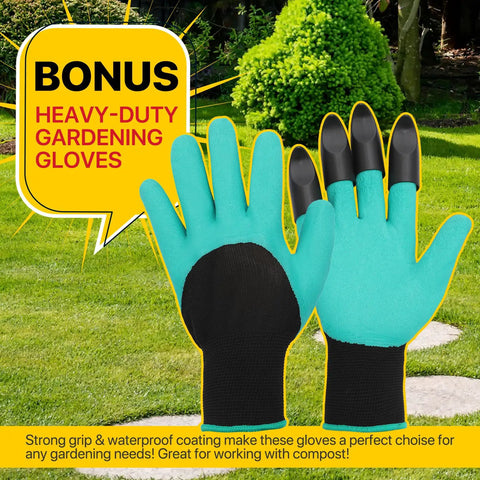 Bonus heavy-duty gardening gloves with green and black waterproof coating for composting in garden