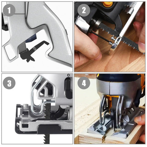 Rock Solid T Shank Jigsaw Blades Beefy High Carbon Steel Jig Saw Replacements For Cutting Wood Hardwood Metal Pvc And Plastic With No Fuss Quick Swap Design installation process on a jig saw.