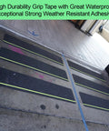 Anti Slip Tape With Glow In The Dark Stripe For Stairs Four Inch By Thirty Five Foot Waterproof Non Slip Grip Tape installed on stairs