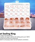 Solid 150 Pack Red Copper Gasket Washers M5 To M22 Perfect For Car Sealing Jobs Oil Water Fuel Hydraulic Connections That Keep You From Leaking Or Stressing No More Drips Just Quality Seals That Last! red copper washer assortment in case, size chart and compartments