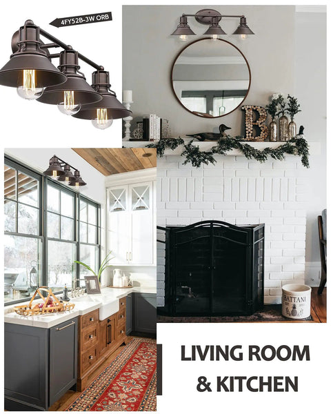 Industrial 3 Light Vanity Light In Oil Rubbed Bronze For Bathroom Wall Sconce With Vintage Charm Above Fireplace and Kitchen