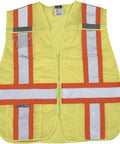High Vis Legit Class Two Breakaway Safety Vest With Tough Mesh Fabric And No Sweat Side Closures For Serious Job Site Comfort And Bold Dual Reflective Striping Coverage, front view.