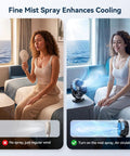 Tough Golf Cart Fan With Rock Solid Magnet And Dual Strap 12000Mah Battery keeps you cool while using mist spray in a room.