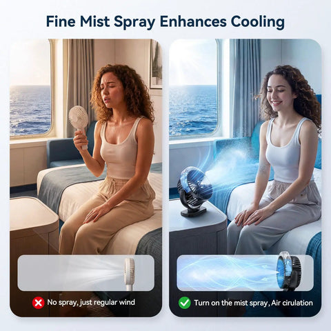 Tough Golf Cart Fan With Rock Solid Magnet And Dual Strap 12000Mah Battery keeps you cool while using mist spray in a room.
