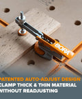 Badass Auto Adjust T Track Clamp Built For Standard 5 16 Inch T Slot in use, securing wood on router table.