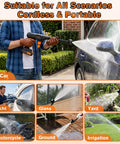 Cordless Pressure Washer 900 PSI Portable Power Washer with 6 in 1 Nozzle Kit for various cleaning tasks on cars, boats, and more