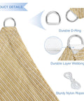 Close-up of D-Ring and webbing on Beige 9 Ft Triangle Sun Shade Sail Canopy for Patio Backyard and Garden UV Blocking and Breathable Outdoor Shade Cover Durable 180GSM Poly Easy Setup Not Waterproof