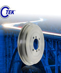 Rear brake drum by Centric C-Tek for Ford vehicles, metallic grey finish.