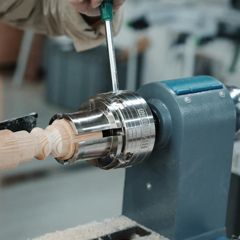 Long Nose Jaws For Wood Lathe Chuck With Serrated Inner Sides And Long Spigots For High Clamping On Long Workpieces