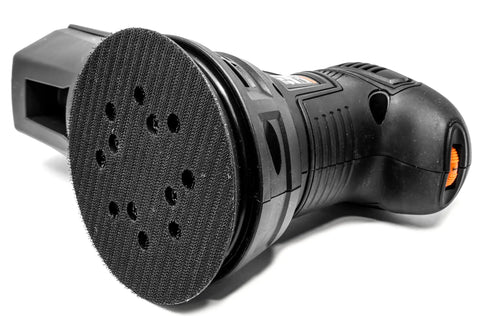 5 Inch Variable Speed Random Orbital Sander With 3.7 Amp Motor, dual grip handle, hook and loop pad, black, DIY friendly power tool.
