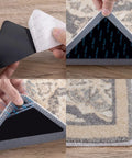 14 Piece Non Slip Rug Tape Set With Rug Grippers And Pad Grippers For Hardwood Floors Tile And Mats, black corner gripper in use