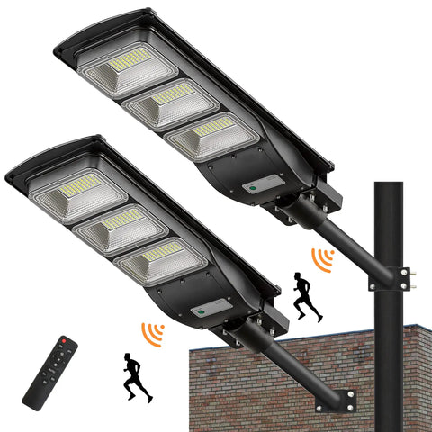 Ultra Bright Solar Street Light For Outdoor Security With Dusk To Dawn Auto On Motion Sensor IP65 Waterproof Lit Up Flood Light